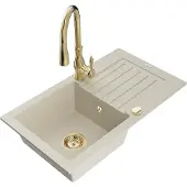 Mexen Pablo 1 Becken-Granitspüle mit Abtropffläche und Mischbatterie Savita, Beige - 6510-69-672601-50