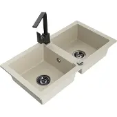 Mexen Mario 2-Becken-Granitspüle mit Mischbatterie Rita, Beige - 6504-69-670300-70