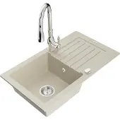 Mexen Pablo 1 Becken-Granitspüle mit Abtropffläche und Mischbatterie Savita, Beige - 6510-69-672601-00