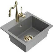 Mexen Milo 1-Becken-Granit-Spüle mit Mischbatterie Carla, Grau - 6505-71-670700-50