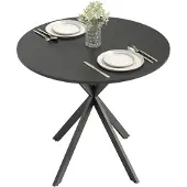 Youjia Runder Küchentisch, 80 cm, kompakte Tischplatte, Spanplatte, Metall, Schwarz