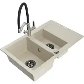 Mexen Gaspar 1,5-Becken-Granitspüle mit Abtropffläche und Mischbatterie Duo, Beige - 6507-69-671701-07-B