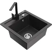 Mexen Vito 1-Becken-Granit-Spüle mit Mischbatterie Rita, Schwarz gesprenkelt - 6503-76-670300-70
