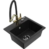 Mexen Milo 1-Becken-Granitspüle mit Mischbatterie Duo, Schwarz - 6505-77-671701-57-B