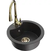 Mexen Diego 1-Becken-Granit-Spüle mit Mischbatterie Savita, Schwarz gesprenkelt - 6512-76-672601-50