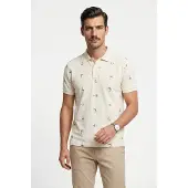 Gant Beige Polo mit 2 Knöpfen, normale Passform, bedruckt