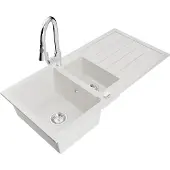 Mexen Andres Granitspüle 1,5-Becken mit Abtropffläche und Küchenarmatur Elia, weiß - 6515-20-670101-00