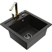Mexen Vito 1-Becken-Granit-Spüle mit Mischbatterie Rita, Schwarz/Gold metallisch - 6503-75-670300-50-B