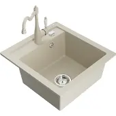 Mexen Vito 1-Becken-Granit-Spüle mit Mischbatterie Carla, Beige - 6503-69-670700-69