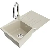 Mexen Cesar 1 Becken-Granitspüle mit Abtropffläche und Mischbatterie Elia, Beige - 6514-69-670101-00