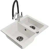 Mexen Carlos 1,5-Becken-Granitspüle mit Mischbatterie Duo, Weiß - 6518-20-671701-07-B