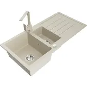 Mexen Andres 1,5-Becken-Granitspüle mit Abtropffläche und Mischbatterie Rita, Beige - 6515-69-670300-69