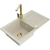 Mexen Pablo 1 Becken-Granitspüle mit Abtropffläche und Mischbatterie Rita, Beige - 6510-69-670300-50