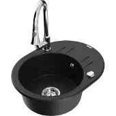 Mexen Kevin Granitspüle 1-Becken mit Abtropffläche und Küchenarmatur Elia, schwarz - 6517-77-670101-00