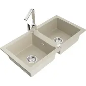 Mexen Mario 2-Becken-Granitspüle mit Mischbatterie Rita, Beige - 6504-69-670300-00