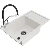 Mexen Elias 1 Becken-Granitspüle mit Abtropffläche und Mischbatterie Duo, Weiß - 6511-20-671701-07-B
