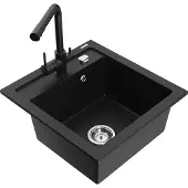 Mexen Vito 1-Becken-Granit-Spüle mit Mischbatterie Duero, Schwarz - 6503-77-671600-70