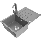 Mexen Bruno 1 Becken-Granitspüle mit Abtropffläche und Mischbatterie Rita, Grau - 6513-71-670300-71