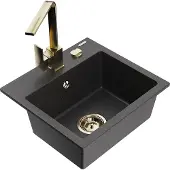 Mexen Milo 1-Becken-Granit-Spüle mit Mischbatterie Rita, Schwarz gesprenkelt - 6505-76-670300-50