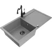 Mexen Leo 1 Becken-Granitspüle mit Abtropffläche und Mischbatterie Carla, Grau - 6501-71-670700-70-B