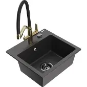 Mexen Milo 1-Becken-Granitspüle mit Mischbatterie Duo, Schwarz gesprenkelt - 6505-76-671701-57-B