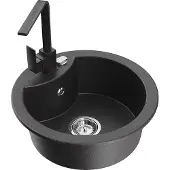 Mexen Diego 1-Becken-Granit-Spüle mit Mischbatterie Rita, Schwarz gesprenkelt - 6512-76-670300-76