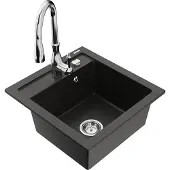 Mexen Vito 1-Becken-Granit-Spüle mit Mischbatterie Savita, Schwarz/Gold metallisch - 6503-75-672601-00