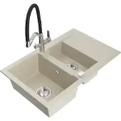 Mexen Gaspar 1,5-Becken-Granitspüle mit Abtropffläche und Mischbatterie Duo, Beige - 6507-69-671701-07