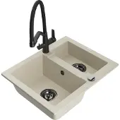 Mexen Carlos 1,5-Becken-Granitspüle mit Mischbatterie Duo, Beige - 6518-69-671701-70-B