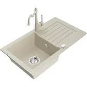 Mexen Pablo 1 Becken-Granitspüle mit Abtropffläche und Mischbatterie Carla, Beige - 6510-69-670700-00
