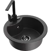 Mexen Diego 1-Becken-Granit-Spüle mit Mischbatterie Rita, Schwarz gesprenkelt - 6512-76-670300-70-B