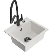 Mexen Milo 1-Becken-Granitspüle mit Mischbatterie Duo, Weiß - 6505-20-671701-70-B