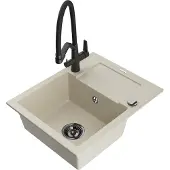 Mexen Enzo 1 Becken-Granitspüle mit Abtropffläche und Mischbatterie Duo, Beige - 6506-69-671701-70-B