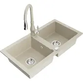 Mexen Mario 2-Becken-Granitspüle mit Mischbatterie Savita, Beige - 6504-69-672601-69