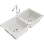 Mexen Mario 2-Becken-Granitspüle mit Mischbatterie Flora, Weiß - 6504-20-670401-02