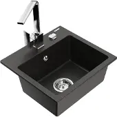 Mexen Milo 1-Becken-Granit-Spüle mit Mischbatterie Rita, Schwarz/Gold metallisch - 6505-75-670300-00