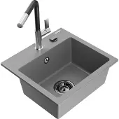 Mexen Milo 1-Becken-Granitspüle mit Mischbatterie Flora, Grau - 6505-71-670401-07-B