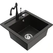 Mexen Vito 1-Becken-Granit-Spüle mit Mischbatterie Carla, Schwarz/Gold metallisch - 6503-75-670700-70