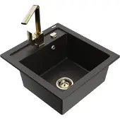Mexen Vito 1-Becken-Granit-Spüle mit Mischbatterie Rita, Schwarz/Gold metallisch - 6503-75-670300-50