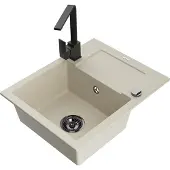 Mexen Enzo 1 Becken-Granitspüle mit Abtropffläche und Mischbatterie Rita, Beige - 6506-69-670300-70