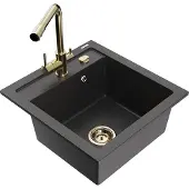 Mexen Vito 1-Becken-Granit-Spüle mit Mischbatterie Duero, Schwarz gesprenkelt - 6503-76-671600-50