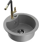 Mexen Diego 1-Becken-Granitspüle mit Mischbatterie Flora, Grau - 6512-71-670401-57-B