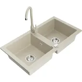 Mexen Mario 2-Becken-Granitspüle mit Mischbatterie Telma, Beige - 6504-69-670200-69
