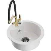 Mexen Diego 1-Becken-Granitspüle mit Mischbatterie Duo, Weiß - 6512-20-671701-57-B