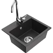Mexen Milo 1-Becken-Granit-Spüle mit Mischbatterie Telma, Schwarz gesprenkelt - 6505-76-670200-00
