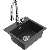Mexen Milo 1-Becken-Granit-Spüle mit Mischbatterie Savita, Schwarz gesprenkelt - 6505-76-672601-00