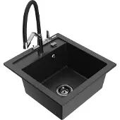 Mexen Vito 1-Becken-Granitspüle mit Mischbatterie Duo, Schwarz/Silbermetallic - 6503-73-671701-07-B