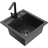 Mexen Vito 1-Becken-Granit-Spüle mit Mischbatterie Rita, Schwarz gesprenkelt - 6503-76-670300-70-B