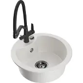 Mexen Diego 1-Becken-Granitspüle mit Mischbatterie Duo, Weiß - 6512-20-671701-70-B