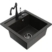 Mexen Vito 1-Becken-Granit-Spüle mit Mischbatterie Carla, Schwarz/Gold metallisch - 6503-75-670700-70-B